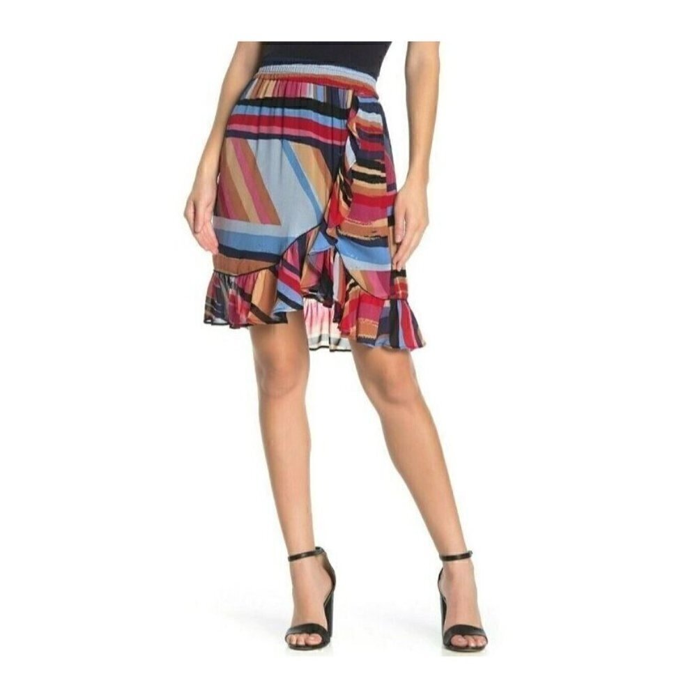 Catherine Malandrino Skirt Womens Medium Ruffle Hem Pull On Striped Chiffon Boho